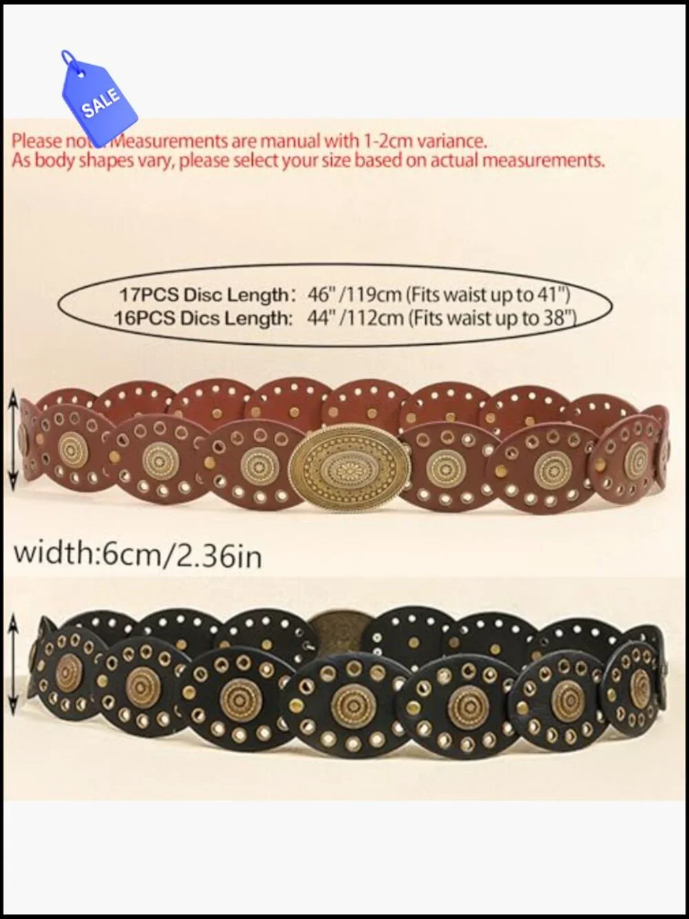 Boho Western Wide PU Leather Disc Belt for Women
